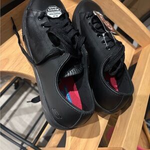 Skechers Black Lace-Up Comfort Shoes with Pink Insole Accent